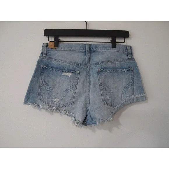 Hollister Distressed Denim Jean Shorts Ripped Bandana Patches Light Wash Women's - Picture 5 of 7